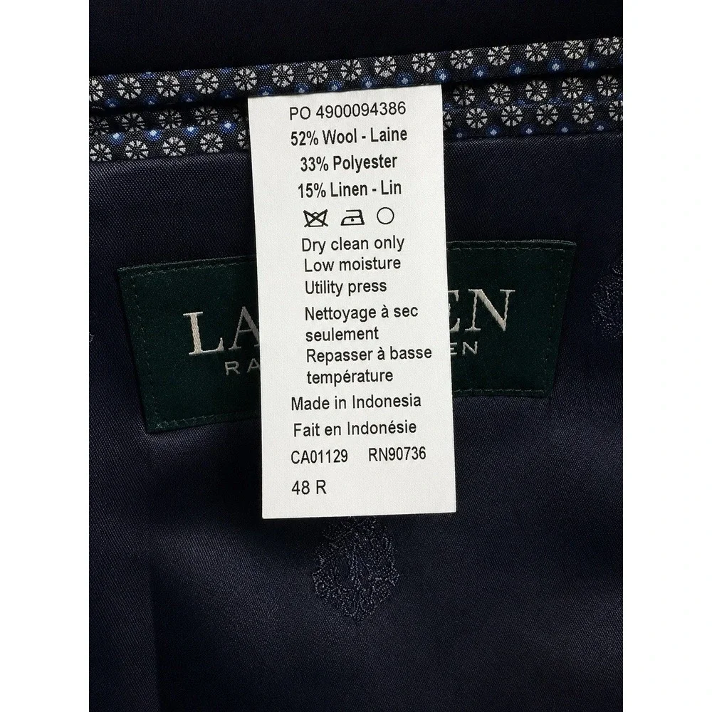 Lauren Ralph Lauren 48R Gray Plaid Wool Linen Blend Sport Coat Blazer 25x31